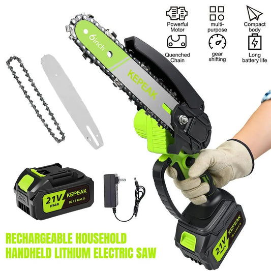 Cordless Mini Chainsaw 6 Inch with Battery and Charger, Portable Electric Handheld Chain Saw for Tree Trimming and Wood Cutting