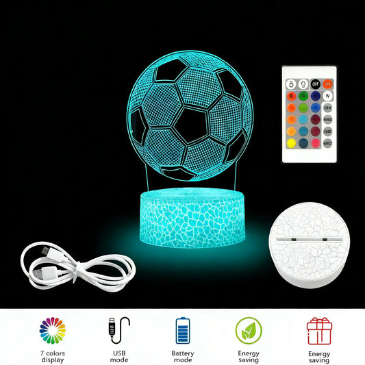 Soccer 3D Optical Illusion Night Light LED Desk Lamp with Remote & Touch Controls USB Powered for Kids' Bedrooms Home Decorations or Holiday Gifts