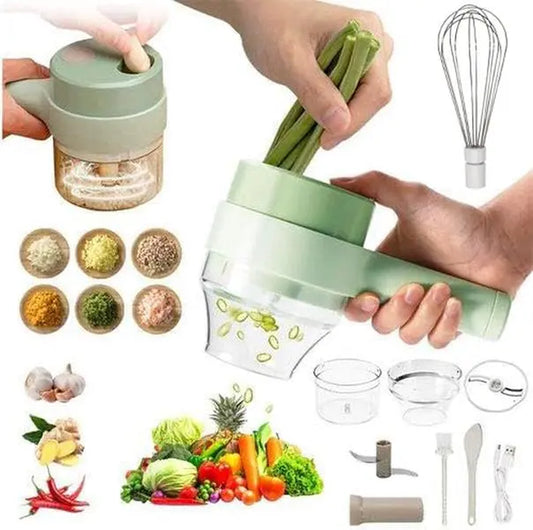Immersion Blender, 5-In-1 Automatic Vegetable Chopper Set, Electric Garlic Cutter with Egg and Cream Mixer and Cleaning Brush, Mini Handheld Electric Food Chopper for Salads, Onions, Vegetables, Peppers, Celery, Chili, Ginger